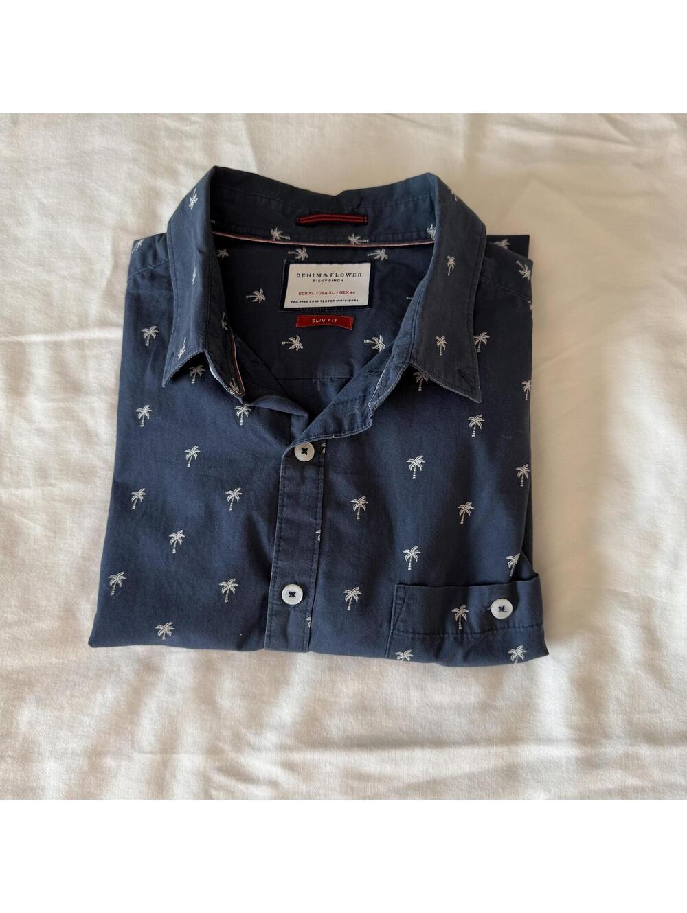 Denim & Flower Ricky Singh Short Sleeve Button Shirt Men's XL Navy Blue Slim Fit